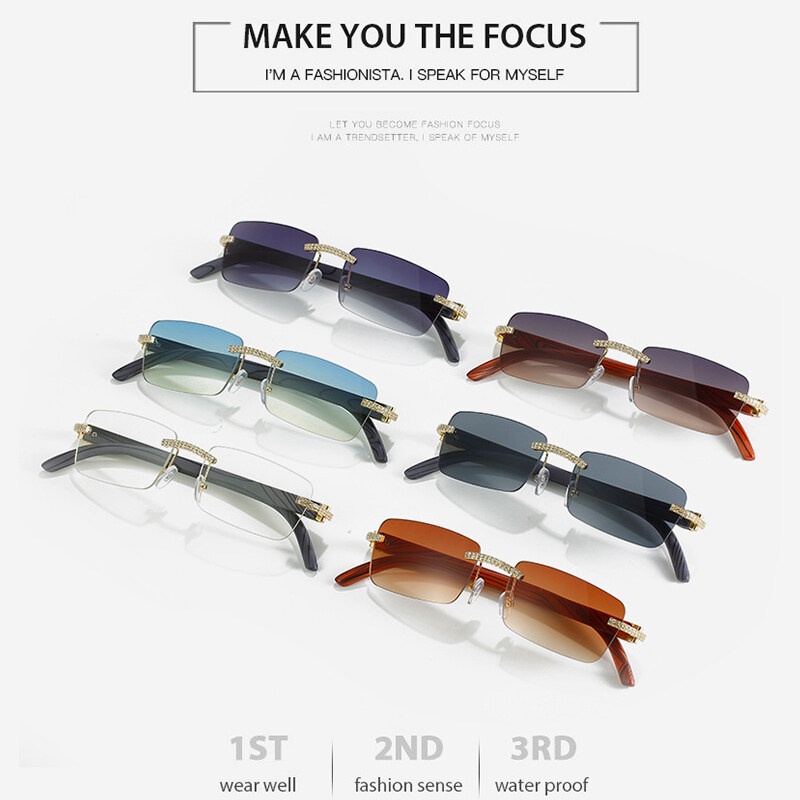 Kính Mát Gọng Vuông Đính Đá Chất Lượng Cao Phong Cách Âu Mỹ Thời Trang