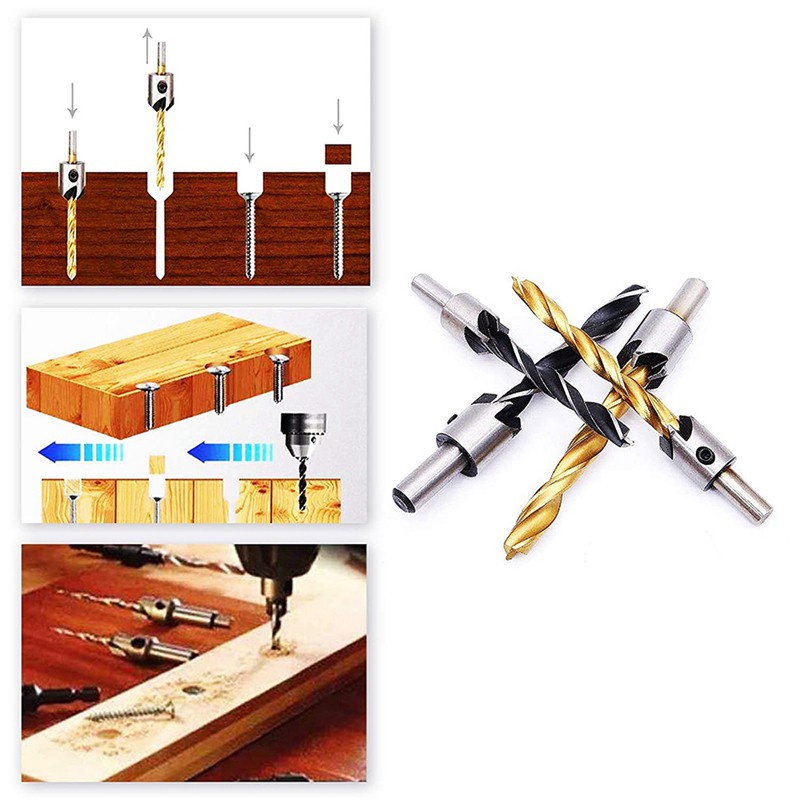 4 PCS Titanium Coated Countersink Drill Bit Set