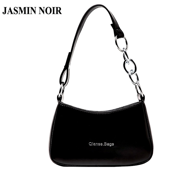 Túi Đeo Jasmin Noir Vai Da Pu Màu Trơn Phối Dây Xích Thiết Kế Đơn Giản Cho Nữ