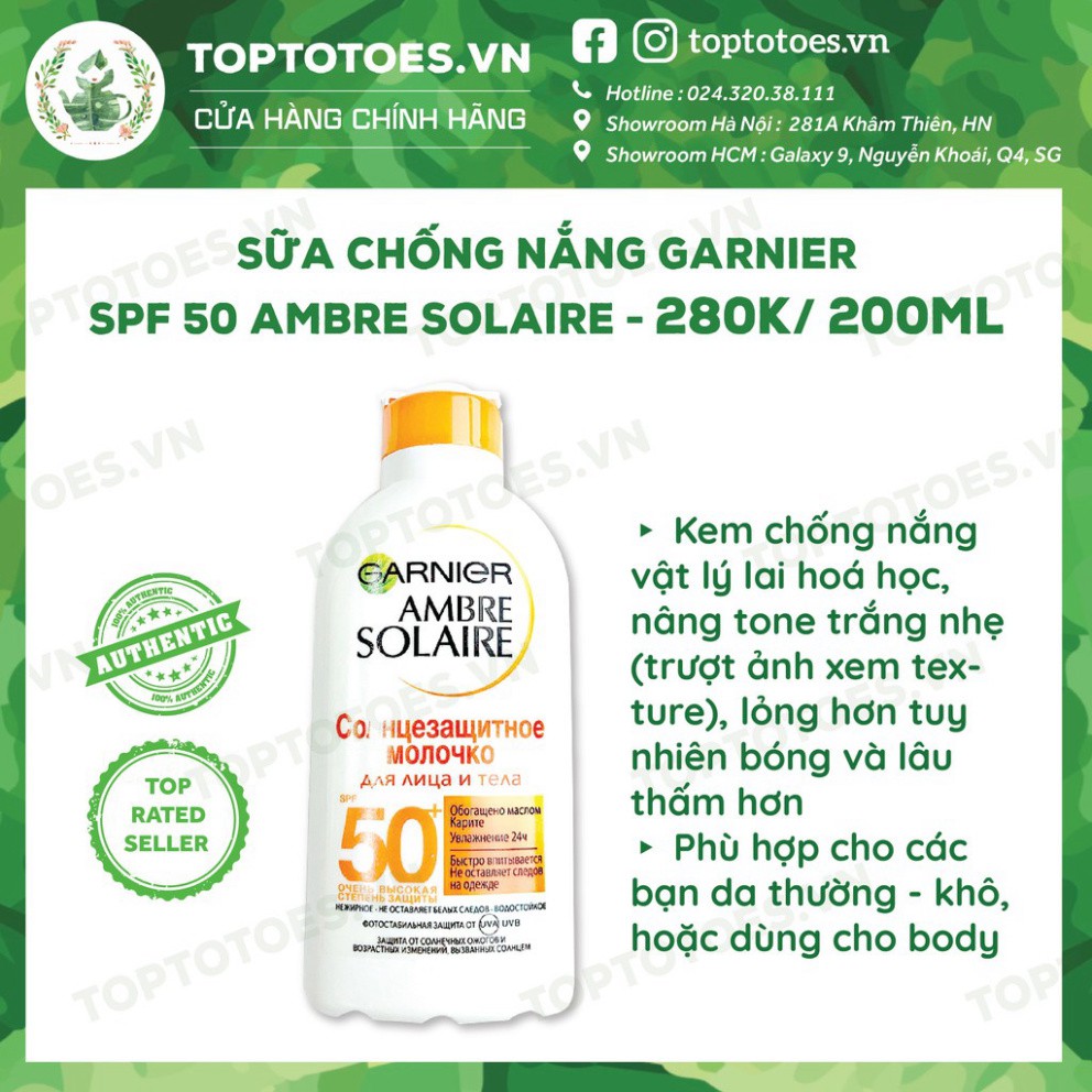 Kem/ Sữa chống nắng Garnier Ambre Solaire SPF 50+ chống nắng phổ rộng & chống nước