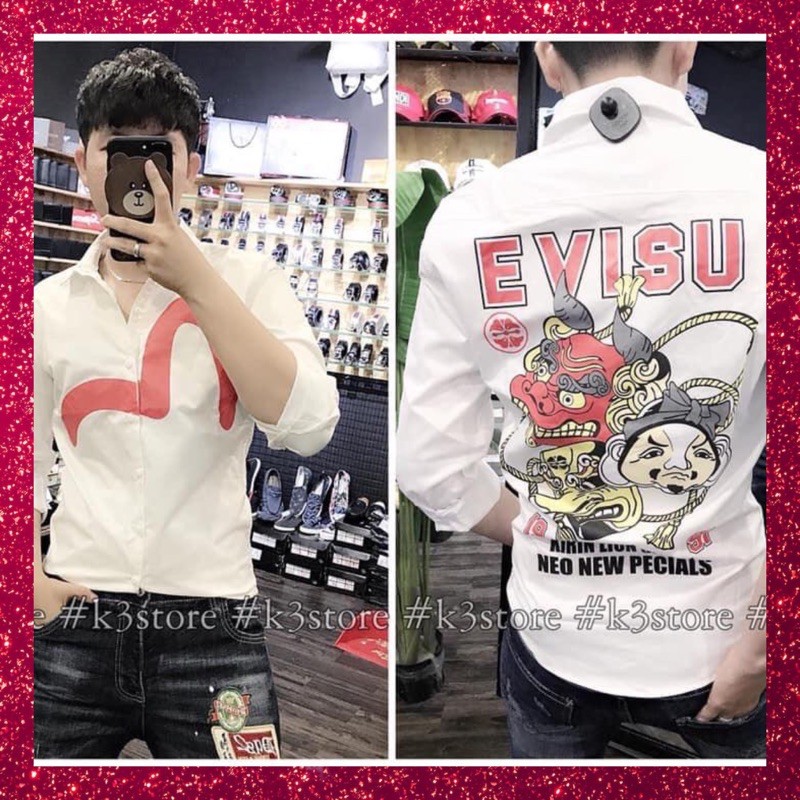 [Mã FAMAYMA2 giảm 10K đơn 50K] ÁO SƠ MI NAM NỮ CẶP ĐÔI DÀI TAY TRẮNG IN NỬA TIM ĐỎ EVISU