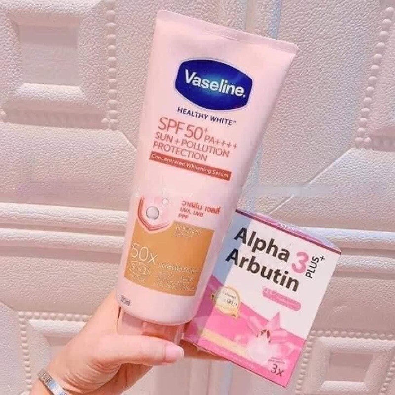 COMBO - Vaseline 50x Thái Lan và Vỉ Kích Trắng Alpha Arbutin Thái Lan 🇹🇭