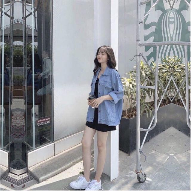 Áo Khoác Jean Bò Nam Nữ BASIC Xanh Đen Trơn Unisex cao cấp