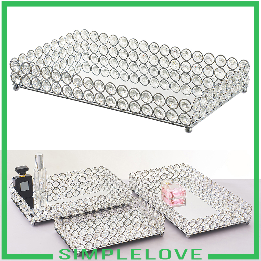 Khay trang trí trang điểm pha lê gương trang sức 25x15x5cm