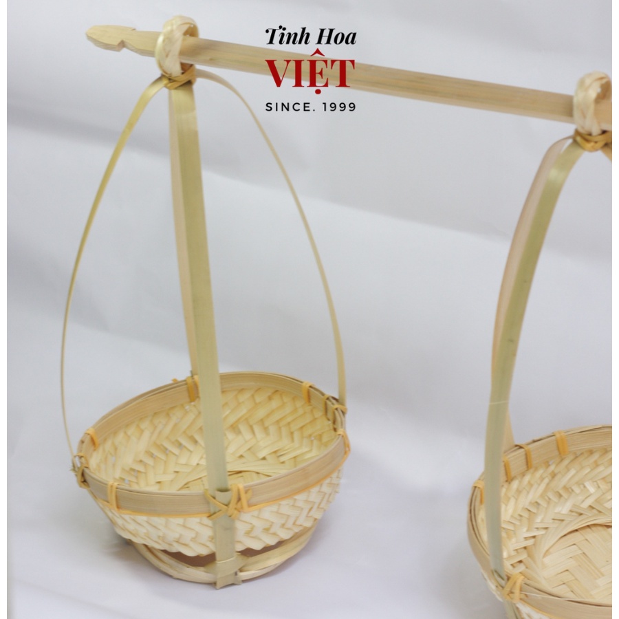 Quang gánh tre trang trí đường kính thúng 15cm đòn gánh decor Việt Nam