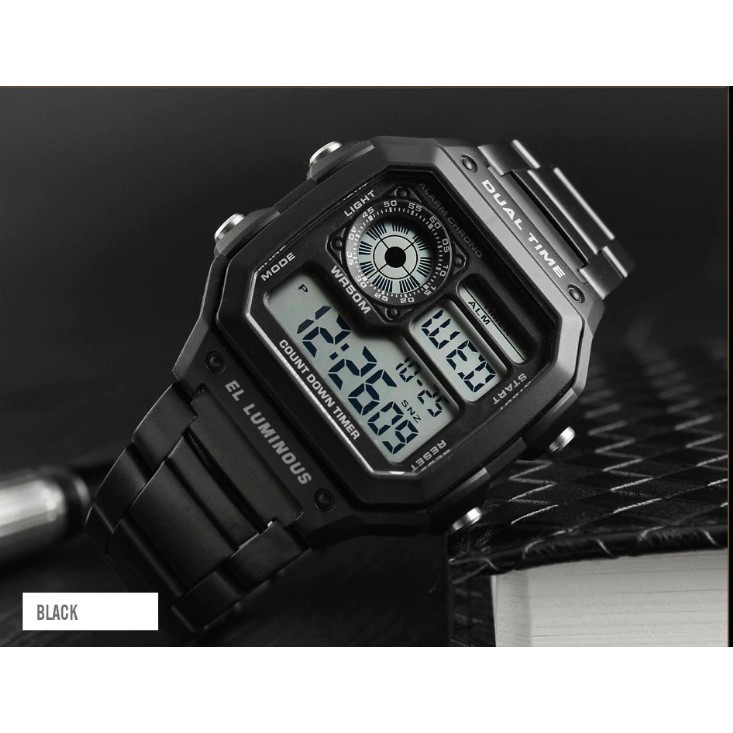 Đồng hồ nam điện tử dây thép không gỉ dual time Skmei 1335