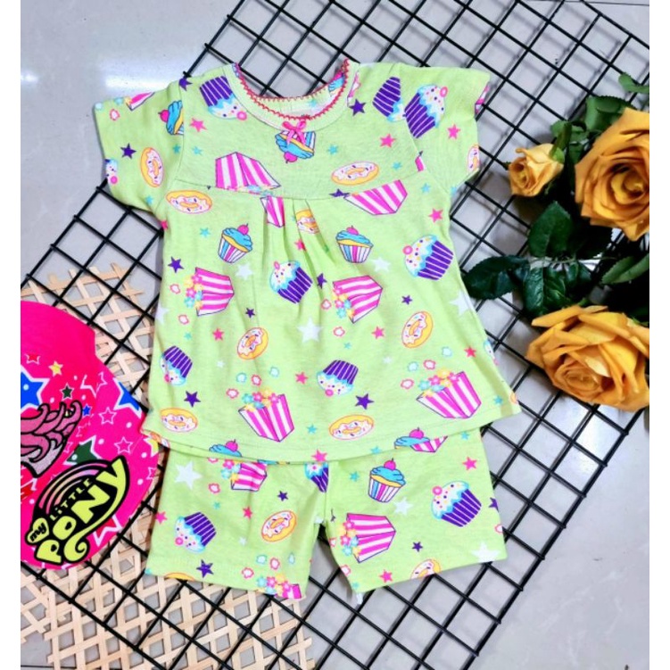 Bộ tay ngắn quần ngố bé gái thun cotton borip