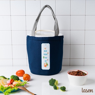 Túi đựng hộp cơm trụ tròn vải canvas giữ nhiệt cao cấp LASON, túi giữ nhiệt cà men, cặp lồng TC00321