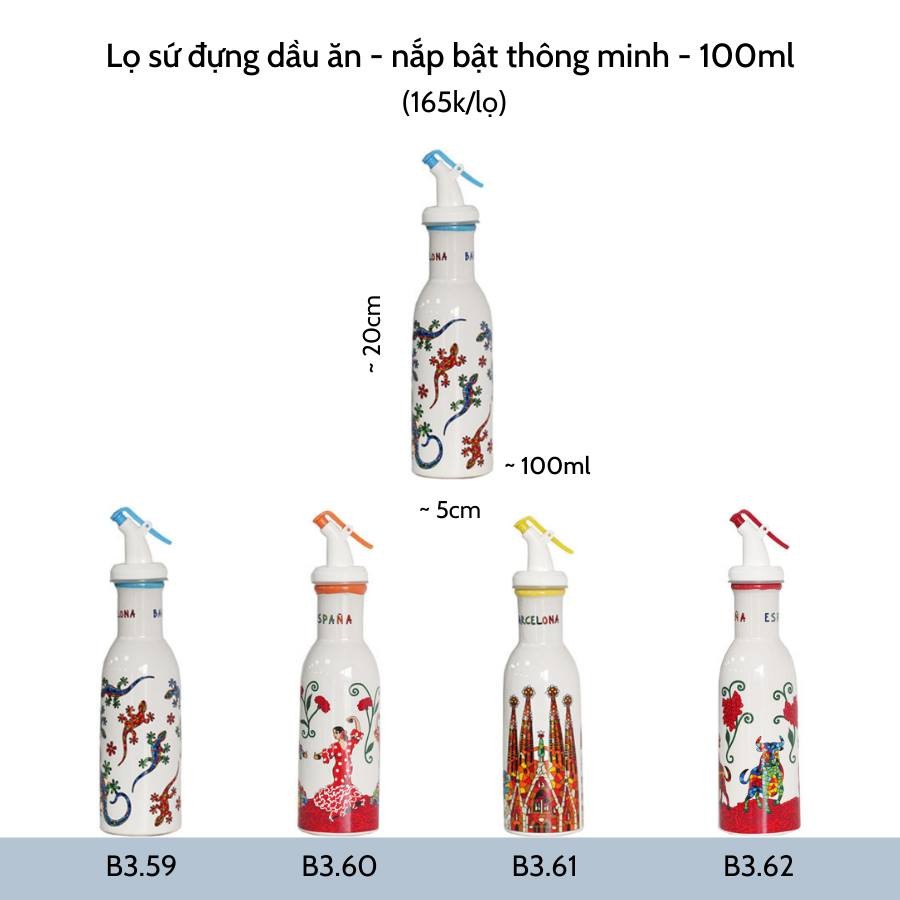 Chai đựng dầu ăn, chai sứ 100ml đựng dầu ăn, nước tương, nước mắm tiện dụng cho phòng ăn Phong cách châu Âu