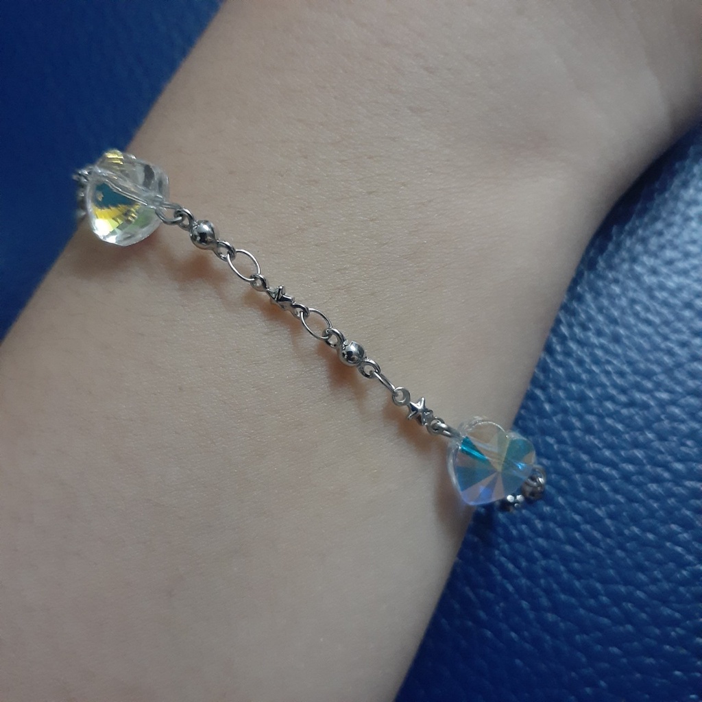 (Hình Thật 100%) Lắc tay inox xỏ ngang 3 trái tim nhiều màu lấp lánh pha lê - đẹp, không đen - chuẩn thời trang