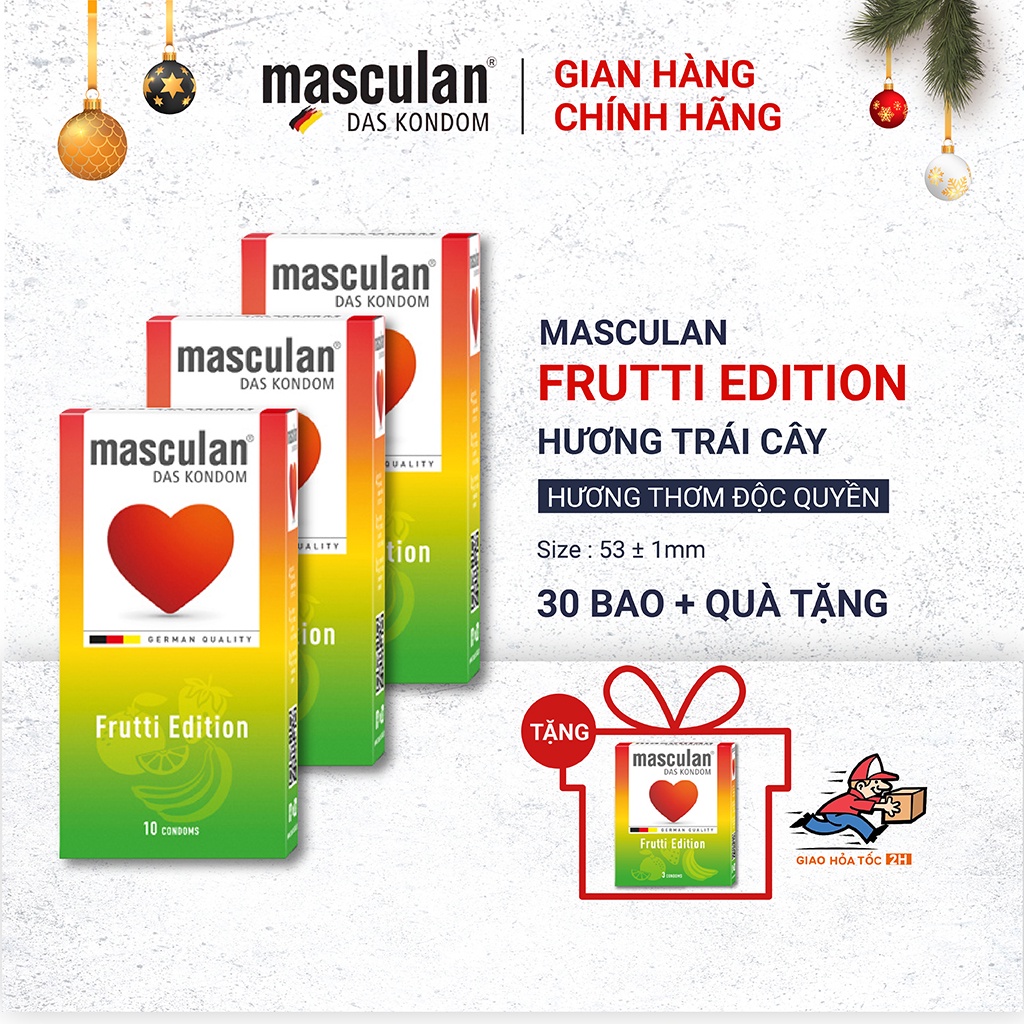 Combo 3 Hộp Bao Cao Su Masculan Frutti Edition Hương Hoa Qủa - Mùi Hương Tự Nhiên - Tặng Hộp 3 Bao Cùng Loại