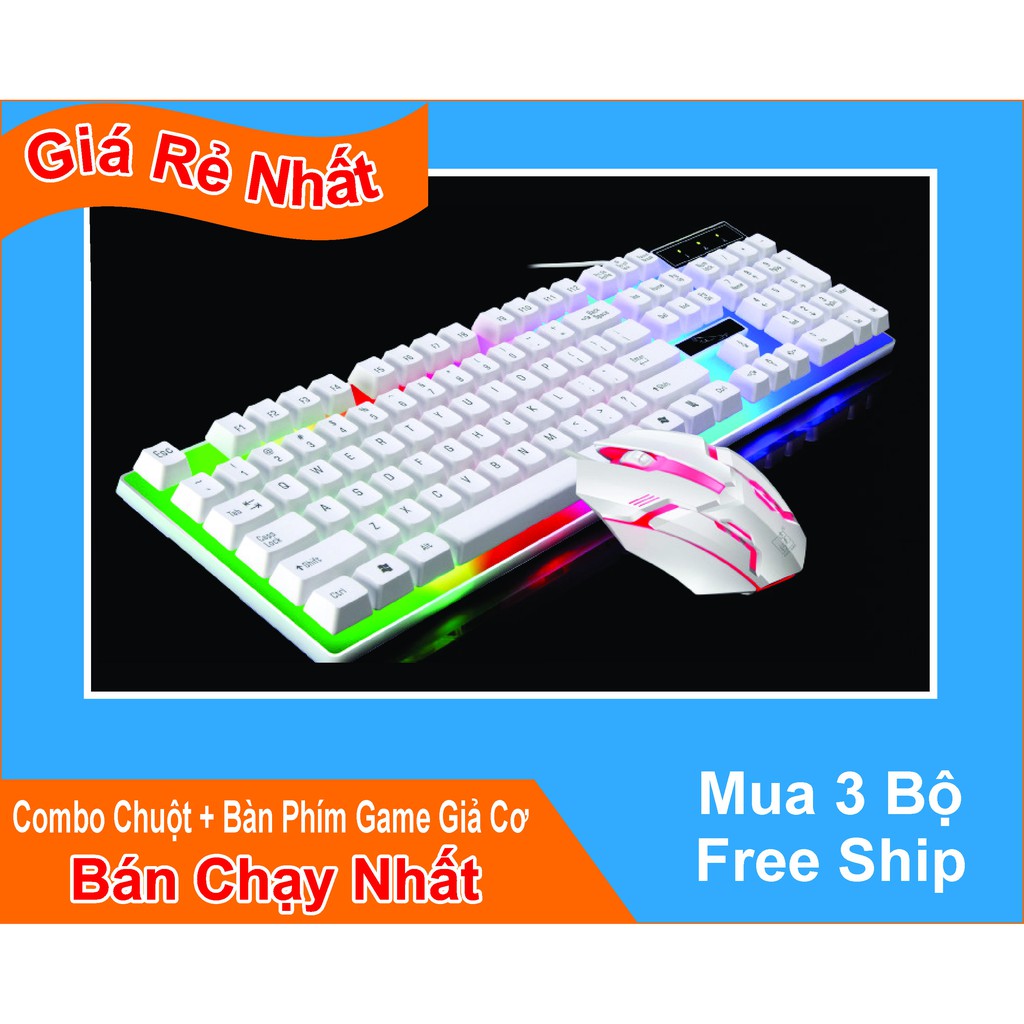 Bàn phím phát sáng gồm chuộ t- đèn led chuyển màu - chơi game cực đỉnh - đủ 2 màu đen trắng