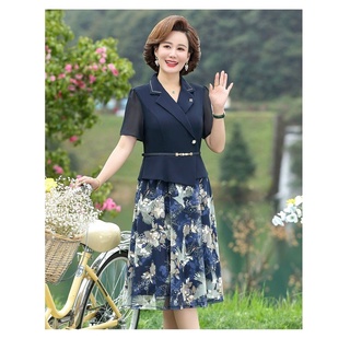 Bộ đầm phối vest tay ngắn trung niên