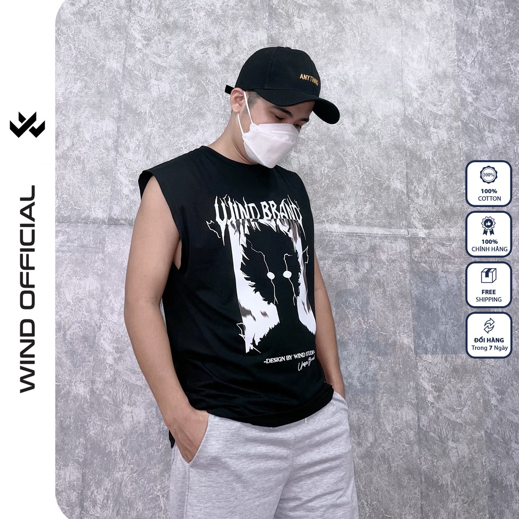 Áo thun ba lỗ form rộng WIND unisex sát nách Anime tanktop thời trang nam nữ oversize