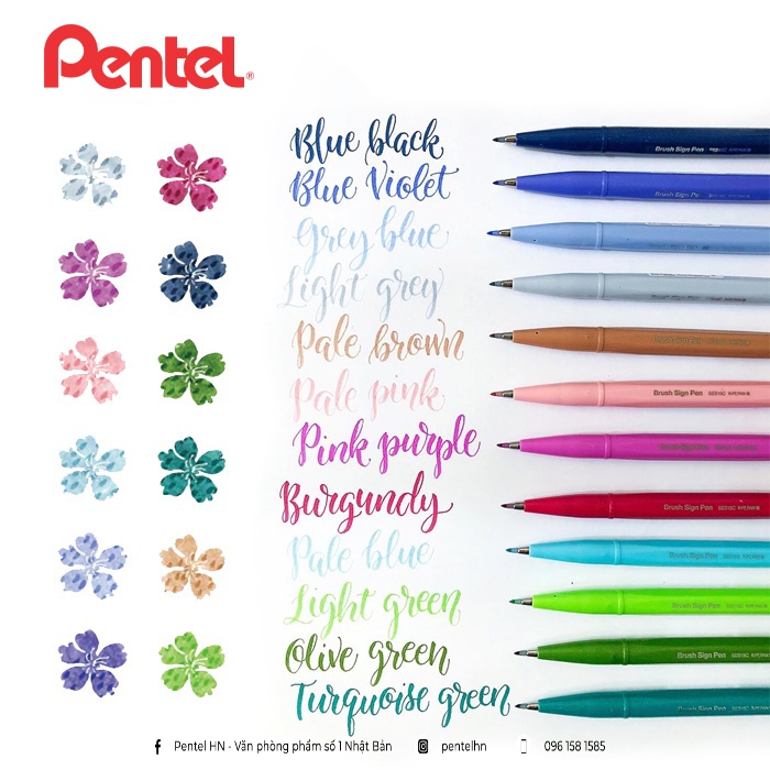 | TẶNG SỔ THƯ PHÁP | Bộ Bút Viết Thư Pháp Pentel Calligraphy/Lettering Tông Pastel 2020 Pentel Brush Sign Pen SES15C