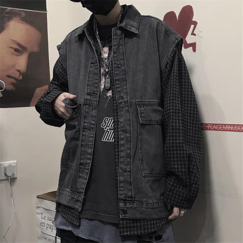 Áo Khoác Denim Không Tay Dáng Rộng Phong Cách Harajuku Hàn Quốc Thời Trang Cho Nam Nữ 12802