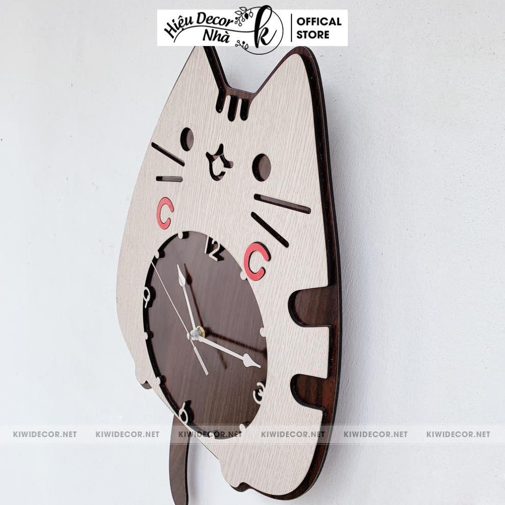 Đồng Hồ Treo Tường Decor Con Mèo Vintage Bằng Gỗ, Trang Trí Homestay, Quà Sinh Nhật - Hiệu Nhà K