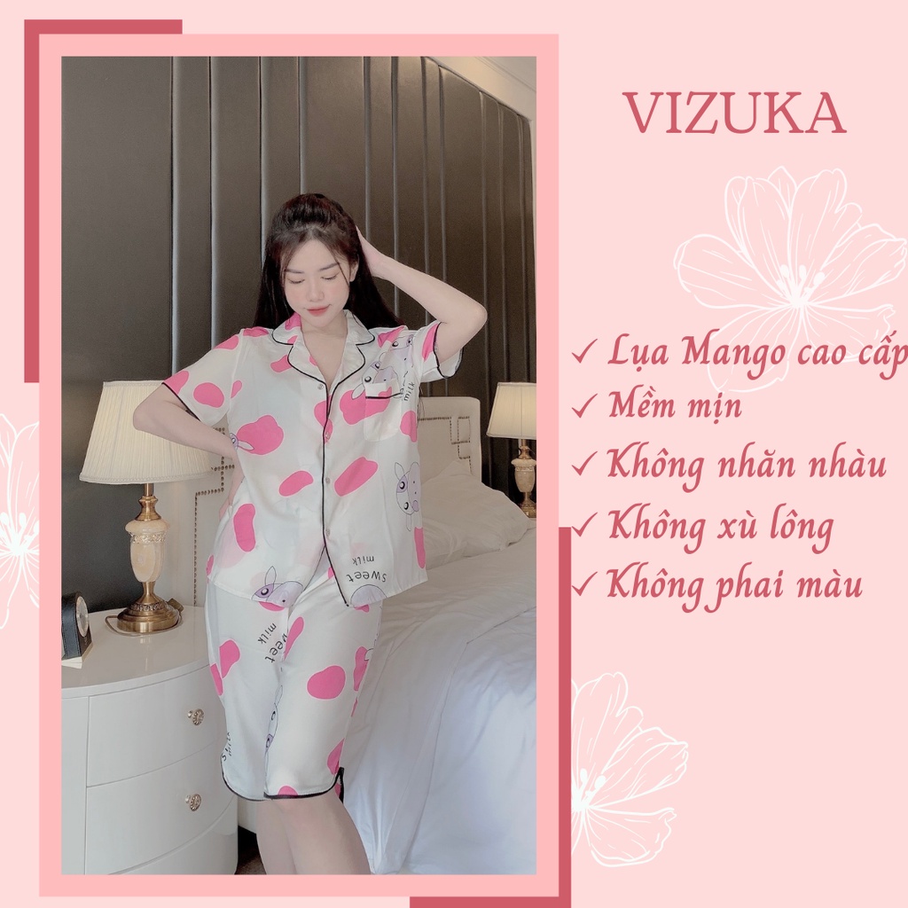 Đồ bộ nữ mặc nhà pijama lụa tay ngắn quần lửng dễ thương VIZUKA