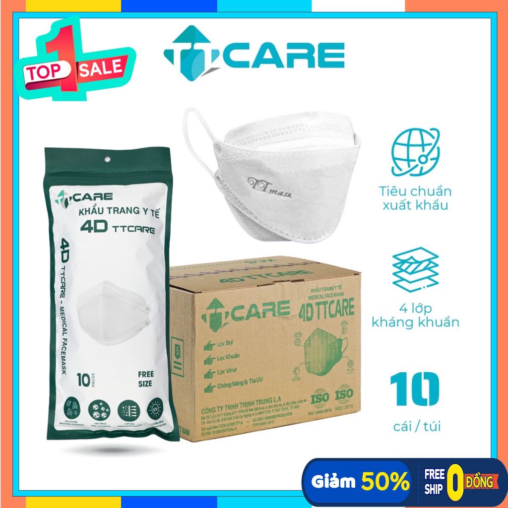 1 Thùng 300 cái Khẩu trang Y Tế 4D Túi TTMASK Bảo Vệ Sức Khỏe Ngăn Bụi Bẩn Với Thiết Kế 3 Lớp Siêu Chắc Chắn Túi 10 Cái