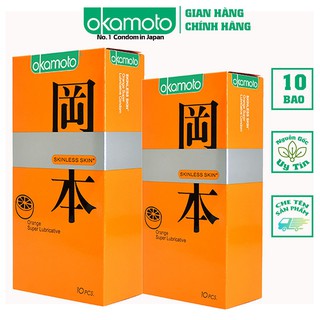 Combo 2 Hộp Bao Cao Su Okamoto Skinless Skin Orange Lubricated Hương Cam Hộp 10 Cái
