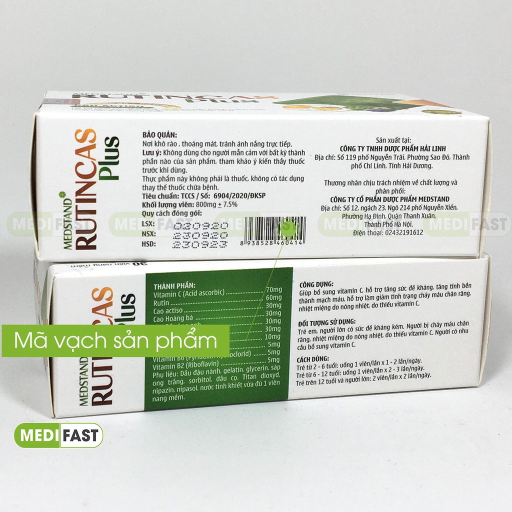 Giảm nóng trong, nhiệt miệng từ Rutin C, Actiso và thảo dược - Rutincas Plus - Hộp 30 viên