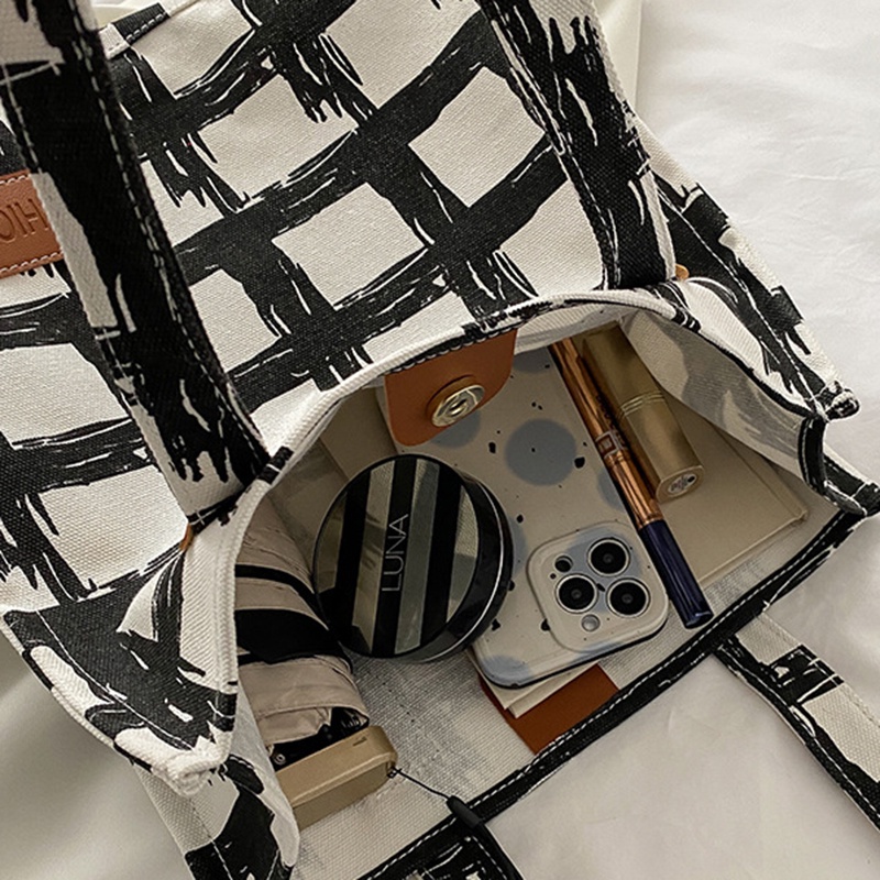 Túi đeo vai IELGY vải canvas cỡ lớn kẻ sọc kiểu retro thời trang cho nữ