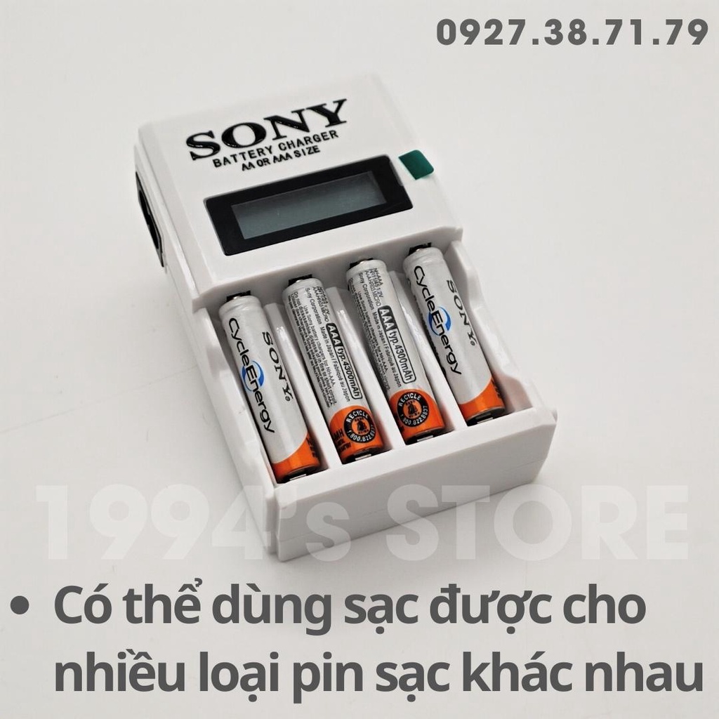 Bộ Sạc Pin AA, AAA Sony - Sạc cùng lúc 4 Pin tiểu 2A, Pin đũa 3A, sạc nhanh tự ngắt khi đầy, đèn Led báo trạng thái sạc