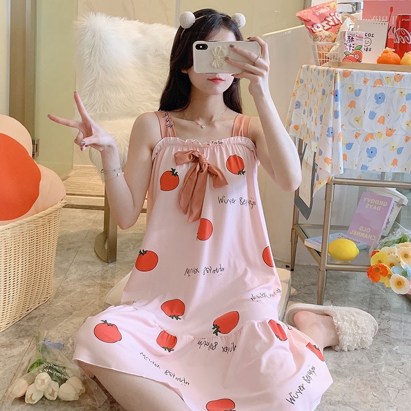 Váy ngủ 2 dây thun mềm mịn, thoáng mát- 40-60kg