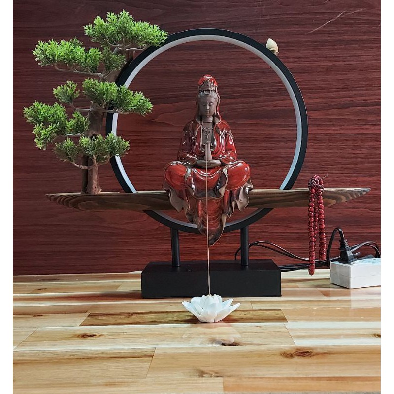 Thác khói quan âm đèn led cao cấp tăng 1H trầm & tràng hạt hoa sen cấm nhang | BigBuy360 - bigbuy360.vn