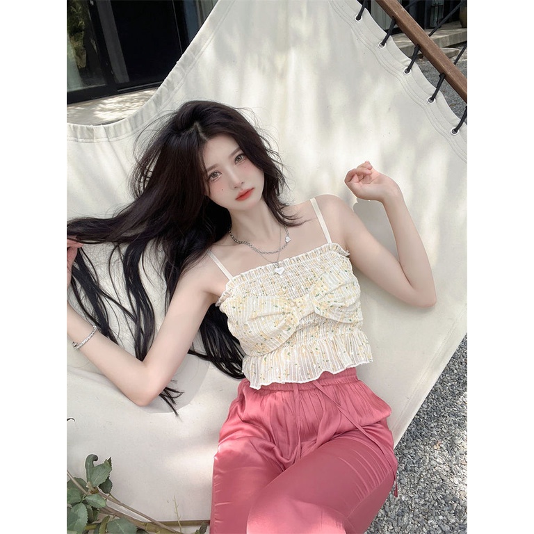 Áo Hai Dây Dệt Kim Đính Nơ Lãng Mạn Thời Trang Mùa Hè Mới