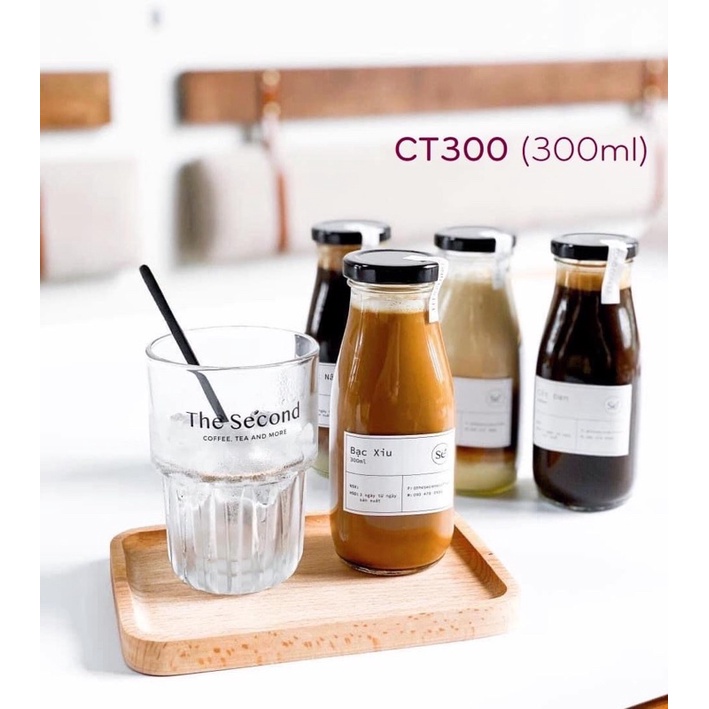 CHAI THUỶ TINH TRÒN 300ml NẮP THIẾC ĐEN