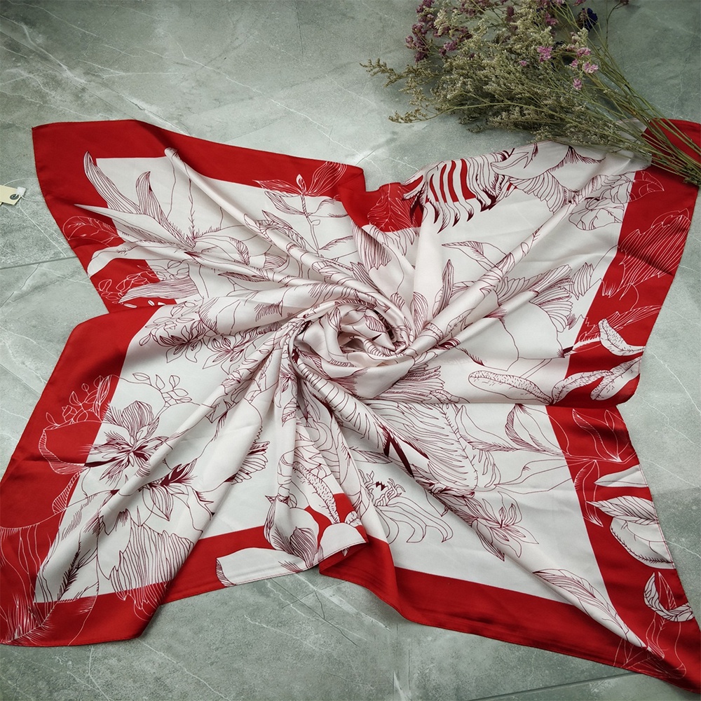 Khăn Choàng Vuông 90X90cm In Họa Tiết Hoa Thanh Lịch Chất Lượng Cao Cho Nữ WJ1006-78