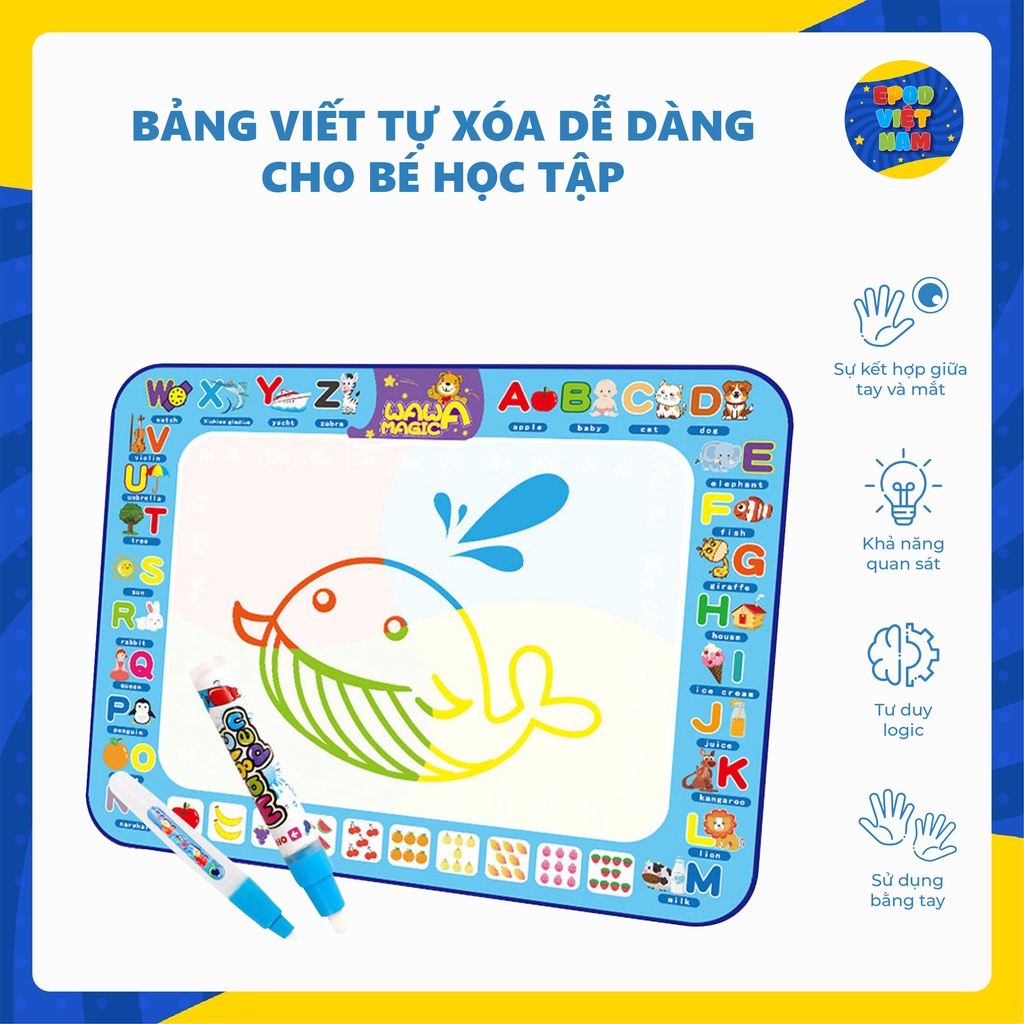 Bảng Viết Bằng Bút Nước Tự Xóa Ma Thuật Giúp Bé tập Vẽ, Viết Chữ - Epod