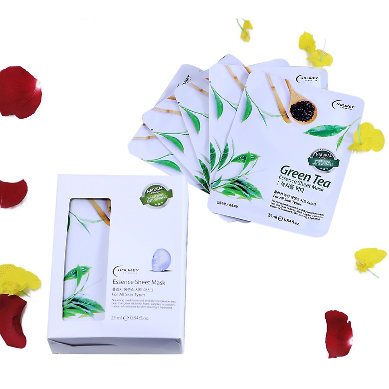 Combo 10 Gói Mặt Nạ Trà Xanh Holikey Fresh Green tea Mask Sheet 100% Cotton (25ml/Miếng) - Hàn Quốc Chính Hãng