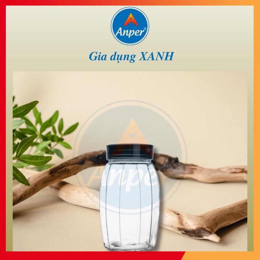 Hũ Thủy Tinh Anper 1.2L Bầu Có Nắp Cao Cấp Sang Trọng, Hộp Thuỷ Tinh Thực Phẩm đựng đường, hạt, đồ khô an toàn, sạch sẽ