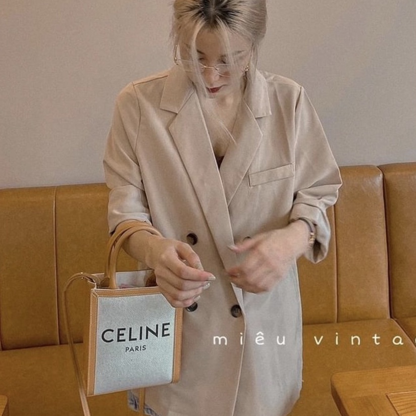 Áo Blazer kẻ nhí 4 khuy túi ngực giả 2 lớp form oversize Quảng Châu Lyn Closet A310L