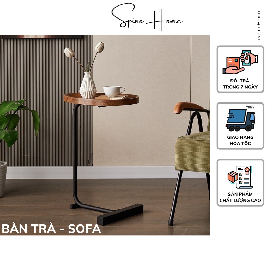 Bàn trà, Bàn Sofa chữ C Spino Home phong cách Bắc Âu bằng gỗ MDF cao cấp kết hợp sắt hợp kim 2 màu sắc