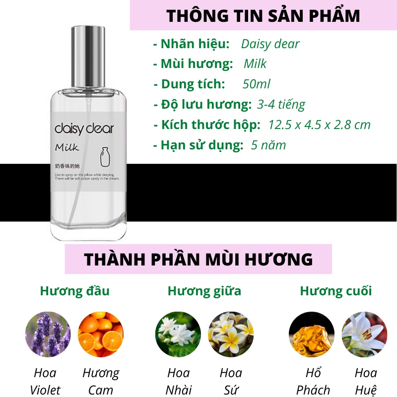 Nước hoa nữ thơm lâu hương hoa thiên nhiên vỏ hộp sang trọng Daisy Dear 50ml