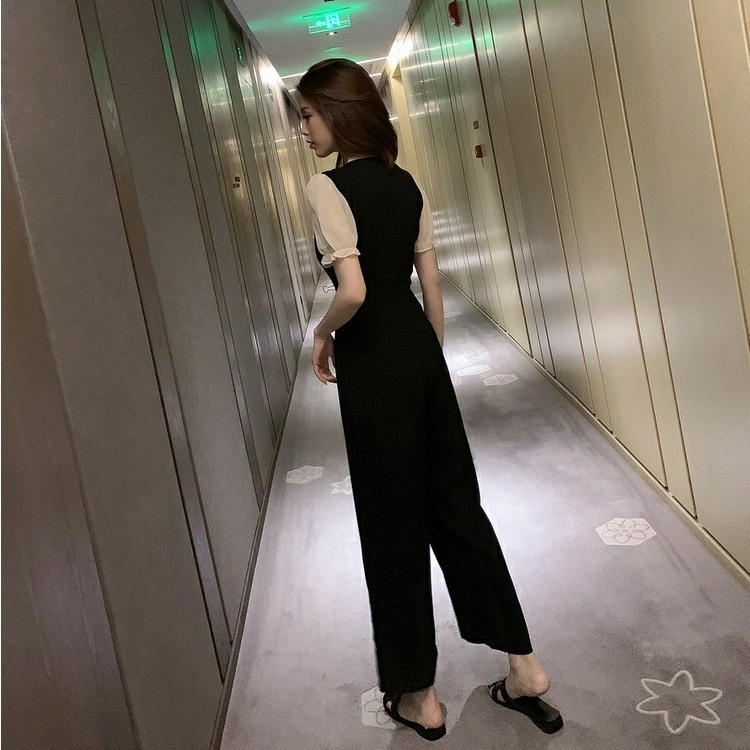 Bộ Áo Quần Ống Rộng Màu Đen Phong Cách Pháp Thời Trang Cho Nữ