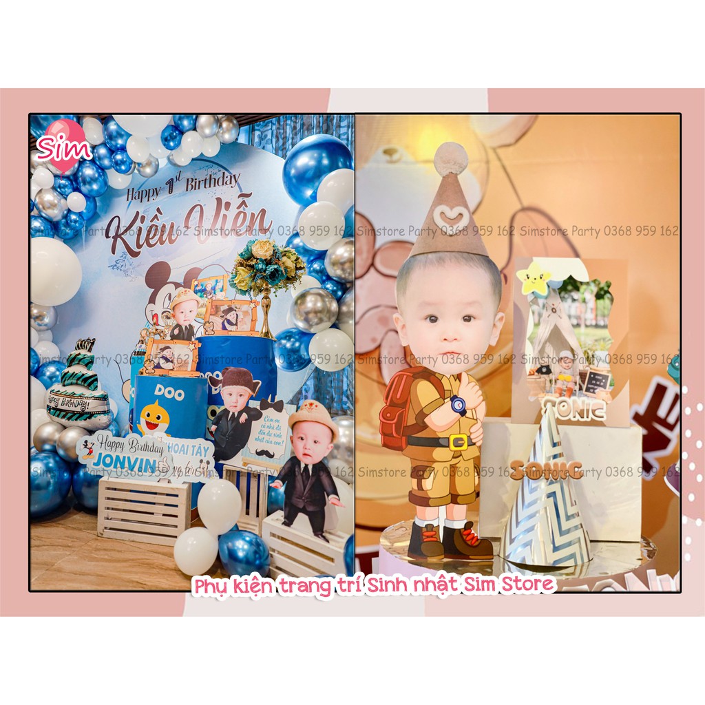 Combo hình chibi, bảng tên, cây welcome, cây số tuổi  trang trí sinh nhật bàn tiệc thiết kế  cho bé