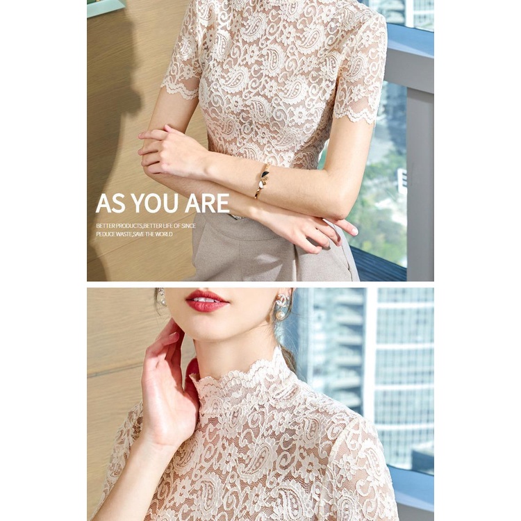 Phiên Bản Rộng Size Lớn 4XL Ren Top Nữ Mùa Hè 2021 Hợp Thời Trang Phong Cách Phương Tây Áo Thun Nửa Tay Gợi Cảm Bên Trong Rỗng Sóng Cạnh Đáy Áo Sơ Mi