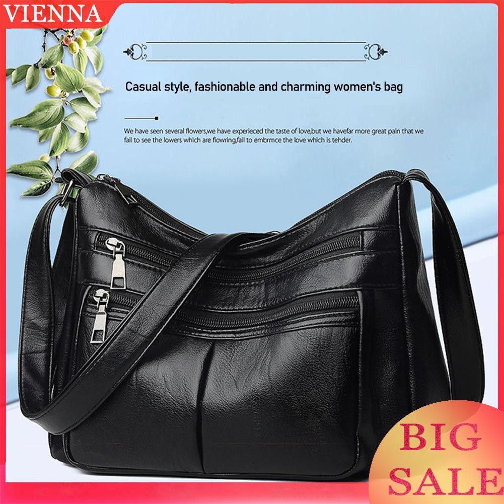 Túi đeo chéo da PU nhiều ngăn phong cách vintage thời trang cho nữ