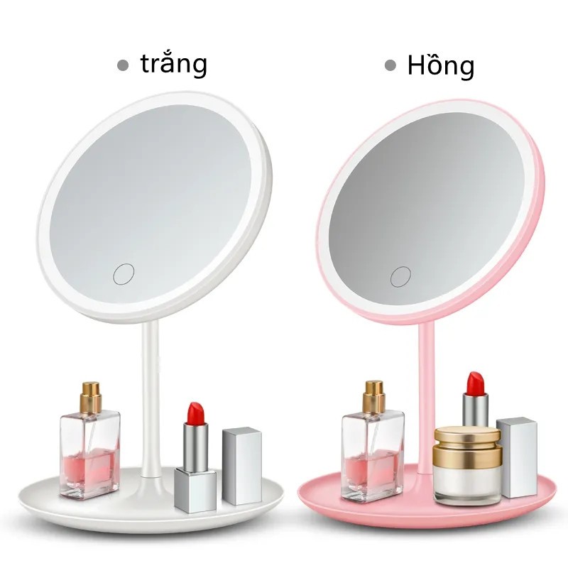 Gương trang điểm LED máy tính để bàn với đèn ký túc xá Gương trang điểm nữ tiện lợi cầm tay trang điểm ánh sáng làm đẹp