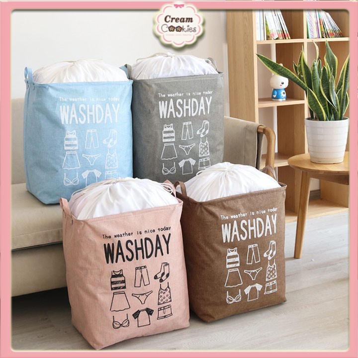 Giỏ Vải đựng đồ Bảo Quản Quần áo Vintage Bằng Vải Cỡ Lớn, Túi đựng Chăn Màn đa Năng Washday Gấp Gọn Xinh Xắn