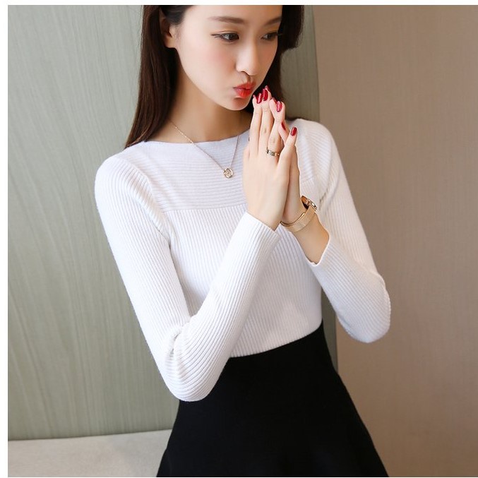 Áo Len Nữ Dài Tay Áo Kiểu Ôm Body Cổ Thuyền Chất Len Tăm Siêu Xinh