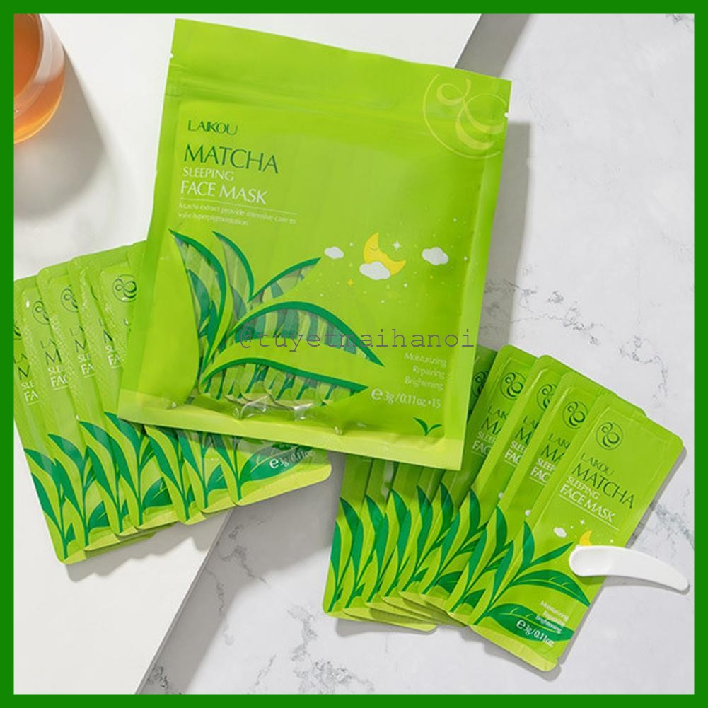 Bịch 15 Gói Mặt Nạ Ngủ Trà Xanh Laikou Cấp Ẩm Se Khít Lỗ Chân Lông - Matcha Mud Mask