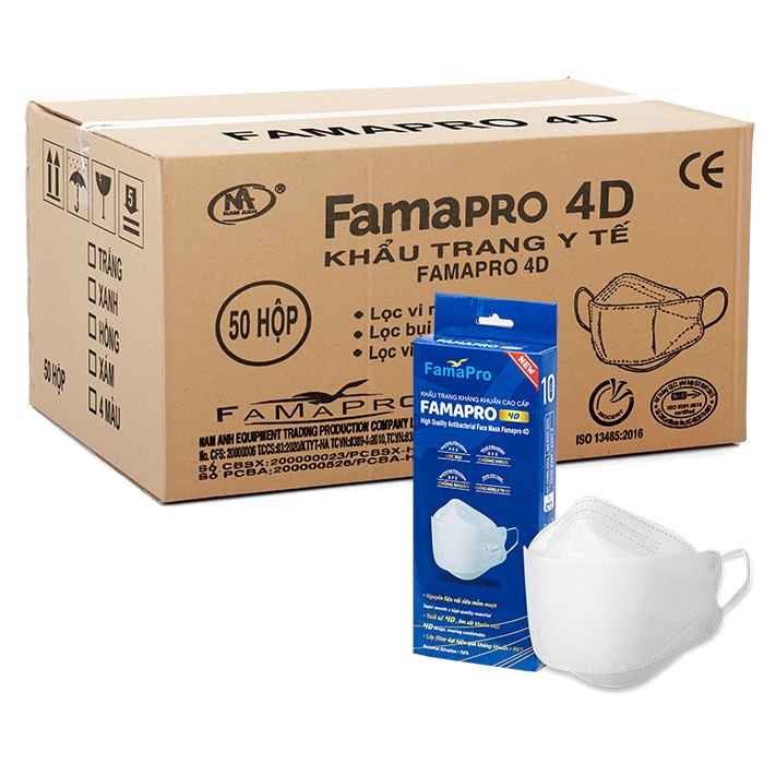 Combo 5 hộp Khẩu trang y tế cao cấp kháng khuẩn 3 lớp Famapro 4D - Hộp 10 cái