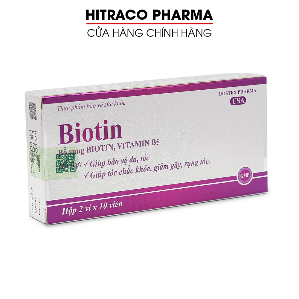 Viên uống bổ sung Biotin, Vitamin B5 giúp tóc chắc khỏe, giảm gãy rụng tóc - Hộp 20 viên