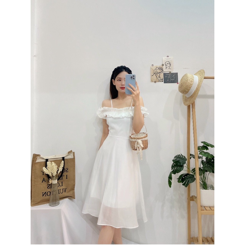 ĐẦM DỰ TIỆC 2 DÂY PHỐI BÈO NGỰC-Hình shop chụp thật