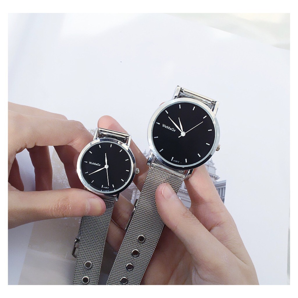 ĐỒNG HỒ NAM NỮ DÂY LƯỚI BẠC WOMAGE 2 MÀU THỜI TRANG CỰC ĐẸP | BigBuy360 - bigbuy360.vn